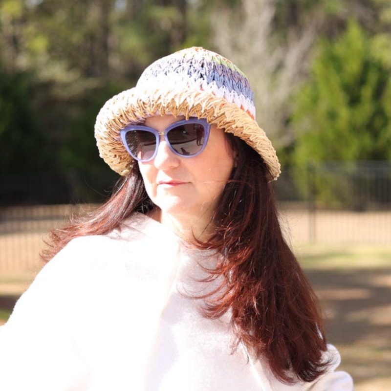 BP Stripe Straw Crochet Bucket Hat