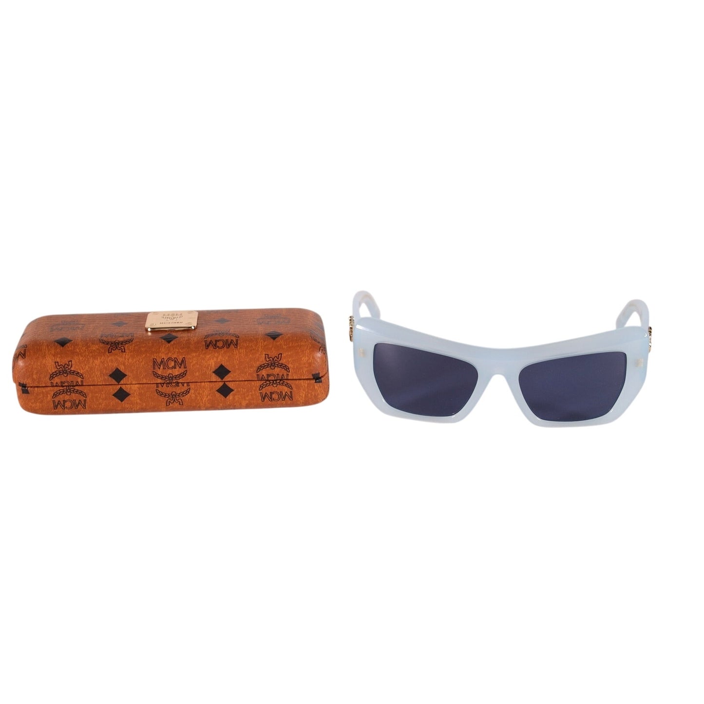MCM Wraparound Rectangle Sunglasses - Shiny Light Blue / Smoke