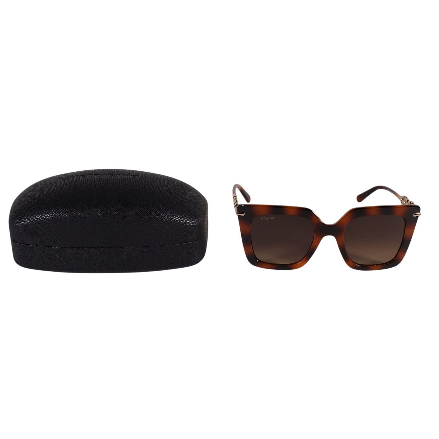 Salvatore Ferragamo Oversized Square Womens Sunglasses - Havana / Gold
