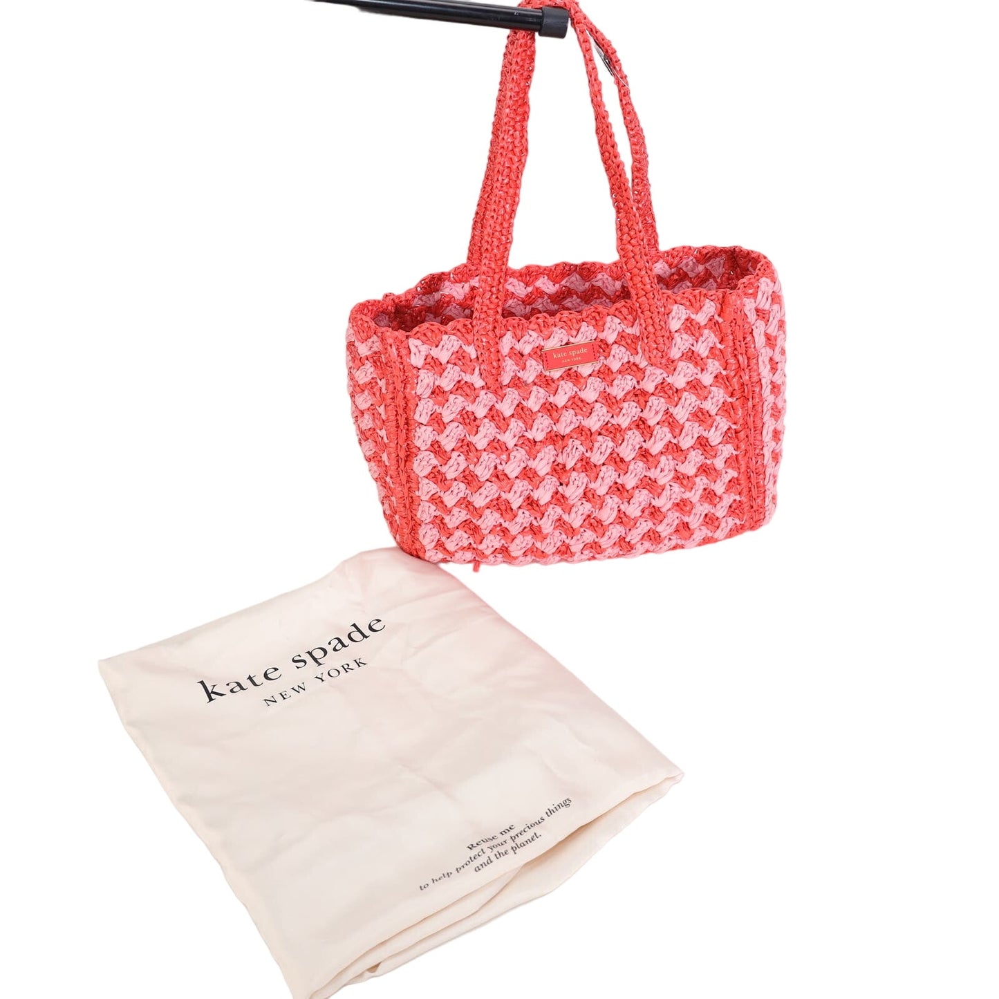Kate Spade High Tide Striped Crochet Raffia Medium Tote Bag - Ladybug