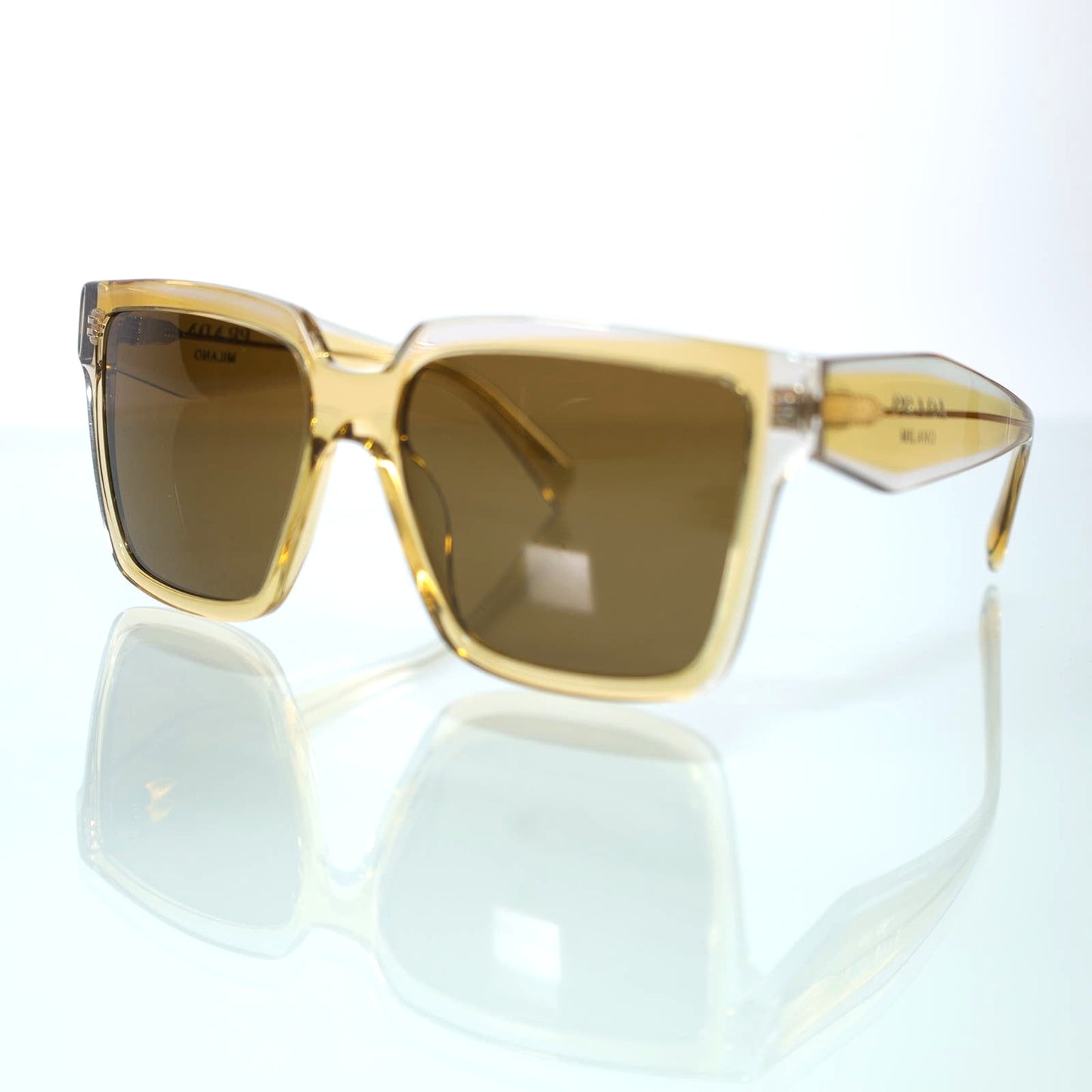 Prada Square Oversized Sunglasses - Ocher-Crystal Grey/Dark Brown