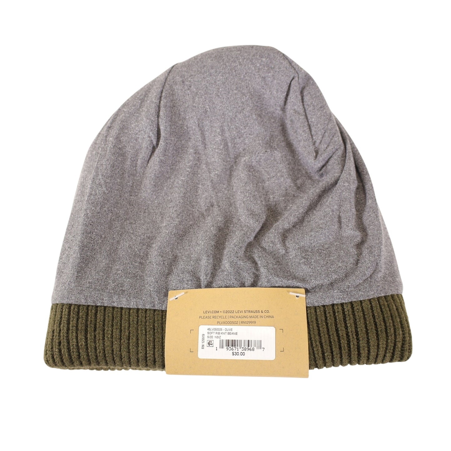 Levi's Soft Rib Knit Cuff Beanie Cap With Jersey Lining - Olive Green
