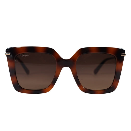 Salvatore Ferragamo Oversized Square Womens Sunglasses - Havana / Gold