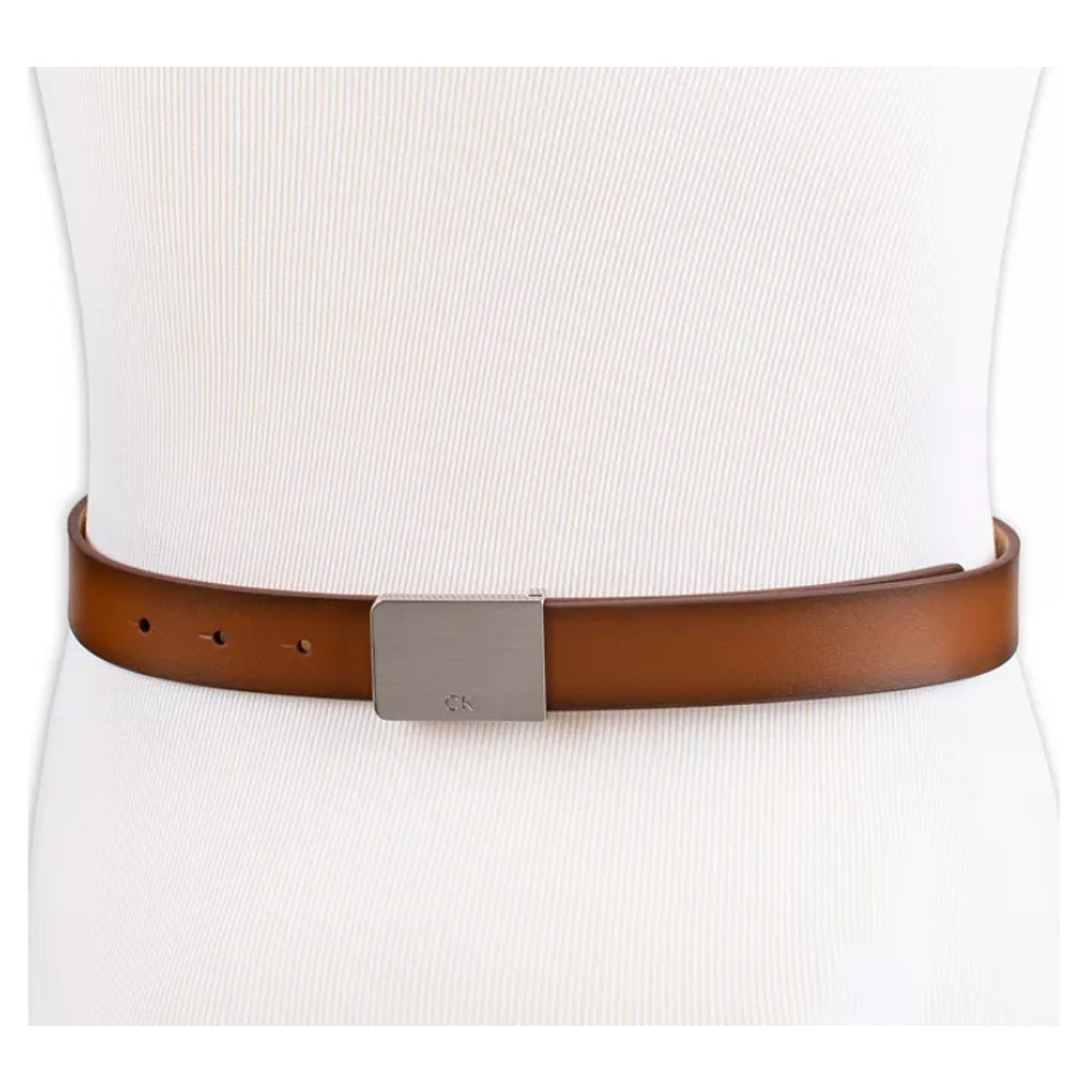 Calvin Klein Men's Logo Plaque Belt - XL 42 / 44 - Cognac Brown Leather