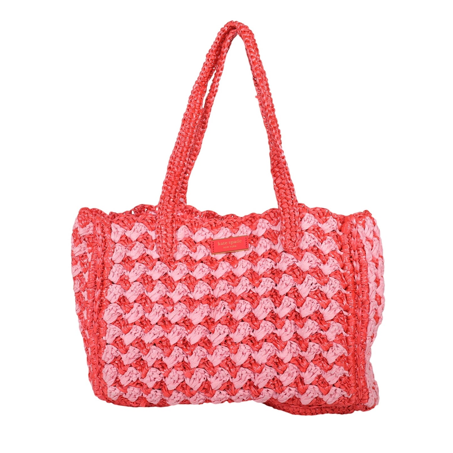 Kate Spade High Tide Striped Crochet Raffia Medium Tote Bag - Ladybug