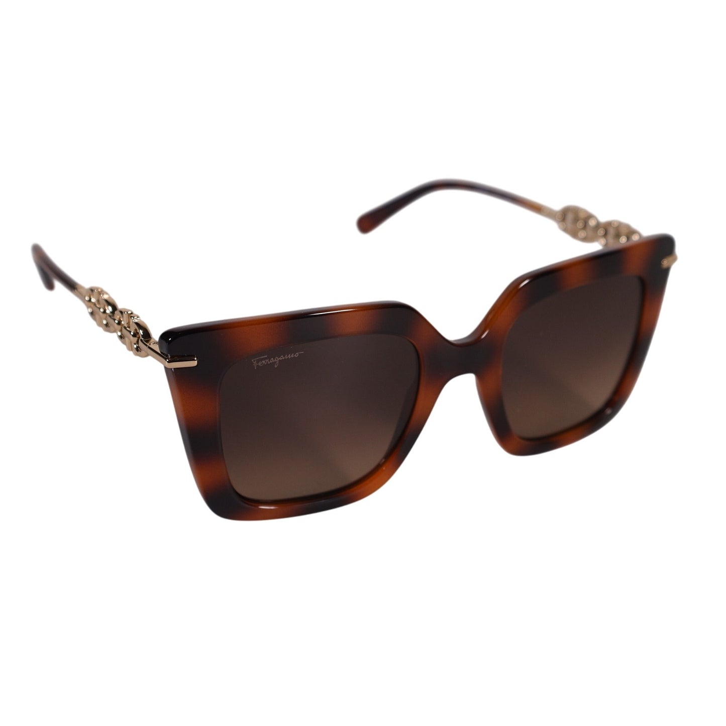 Salvatore Ferragamo Oversized Square Womens Sunglasses - Havana / Gold