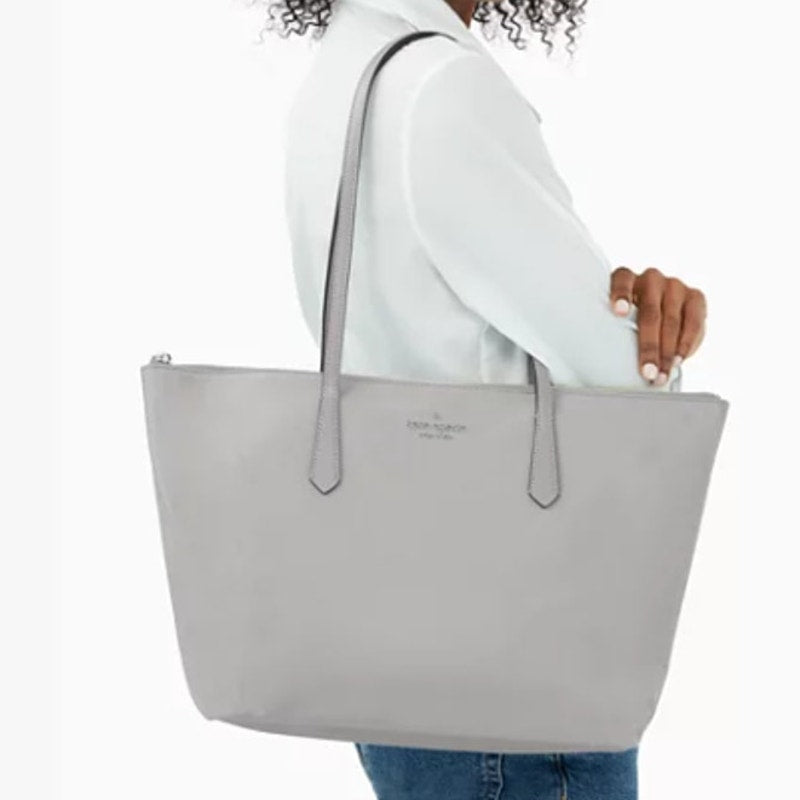 Kate Spade Kitt Nylon Large Daily Tote Shoulder Bag - Platinum Grey