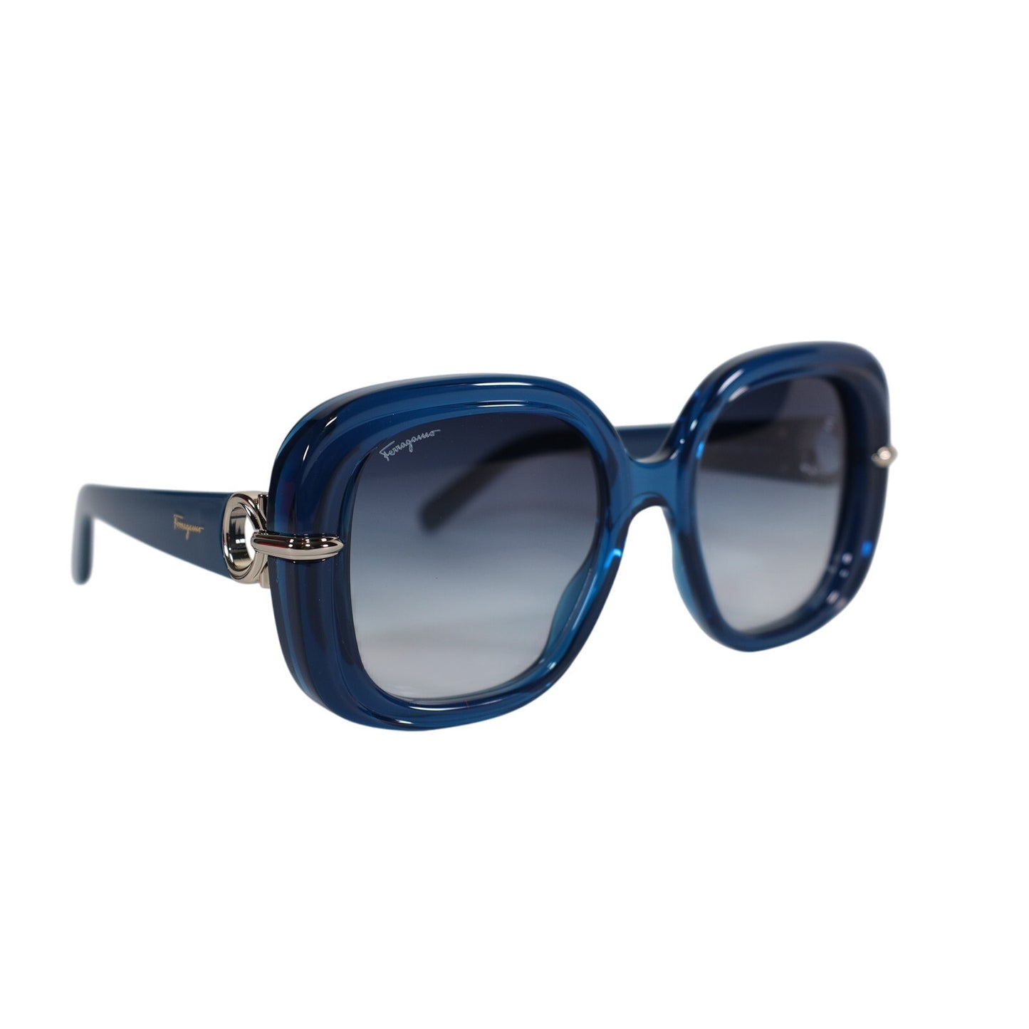 Ferragamo Oversized Women Sunglasses - Transparent Blue/Blue Gradient