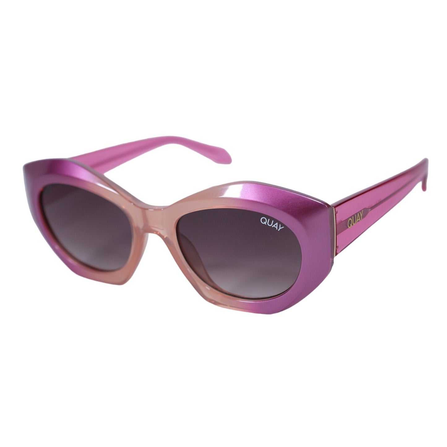 Quay Australia REAL ME Geometric Oval Sunglasses - Hot Pink Ombre/Gold