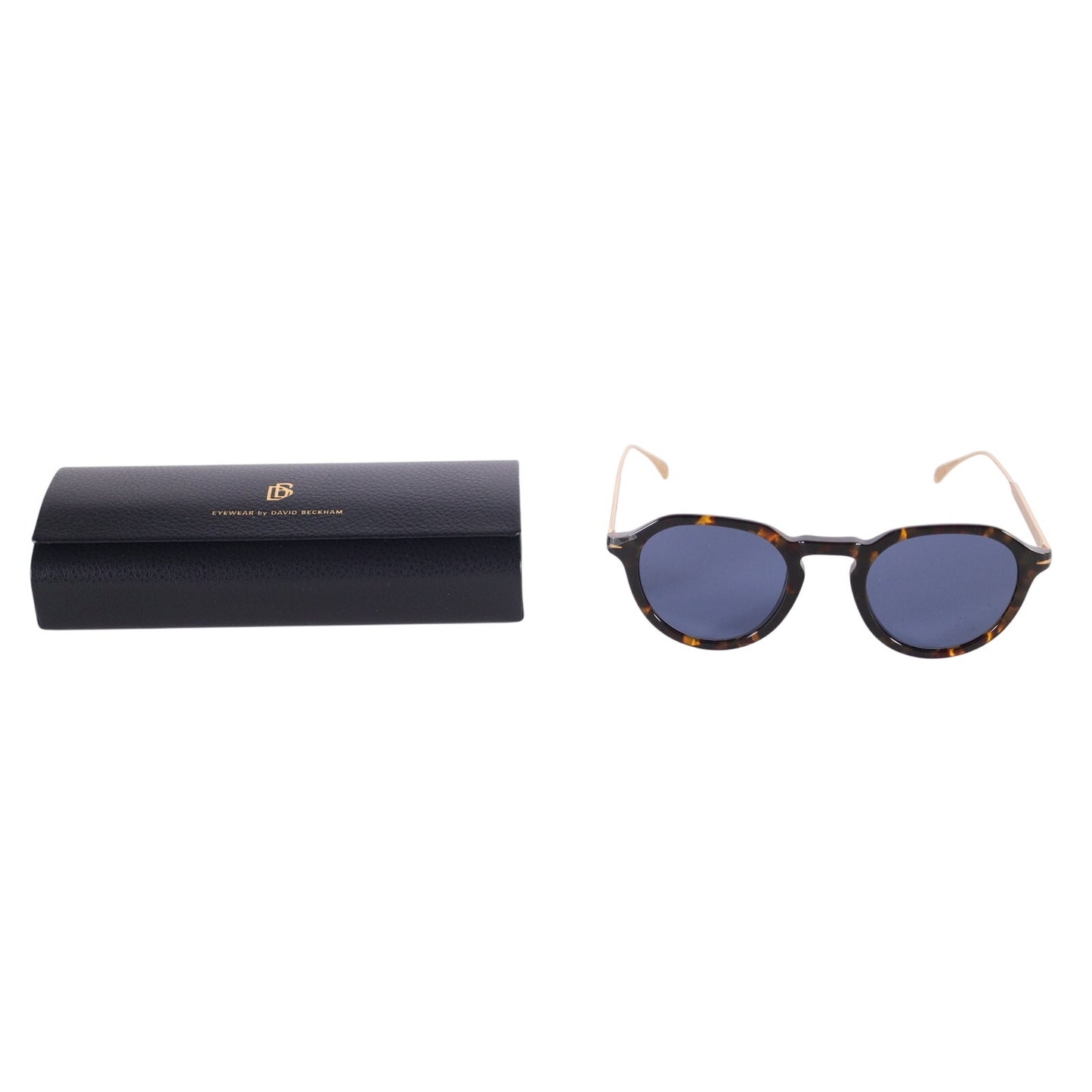 David Beckham Lightweight Round Mens Sunglasses- 21K Havana Gold / Blue