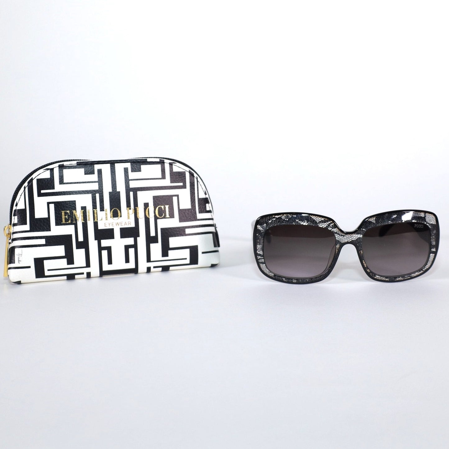 Emilio Pucci Womens Oval Sunglasses - Black Lace / Grey Gradient
