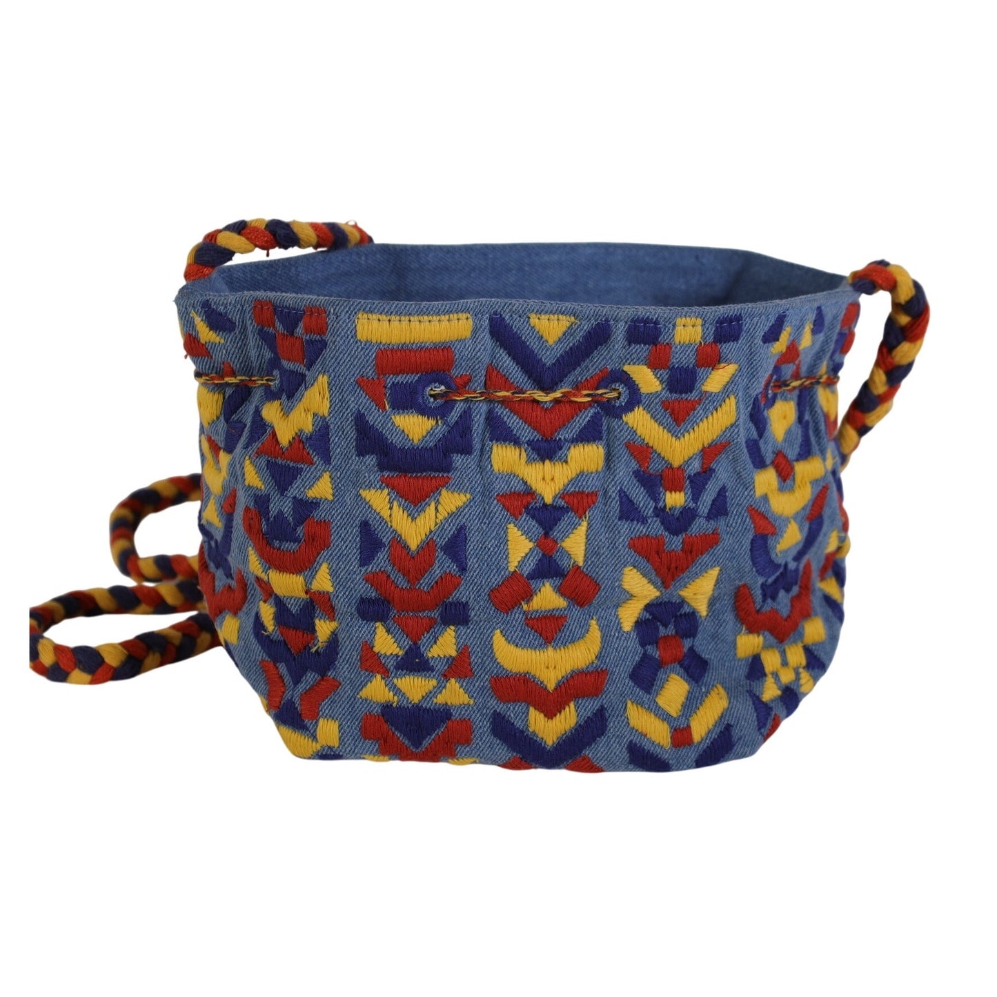 Lovestitch Boho Denim Embroidered Bucket Bag w/ Shells - Blue Denim