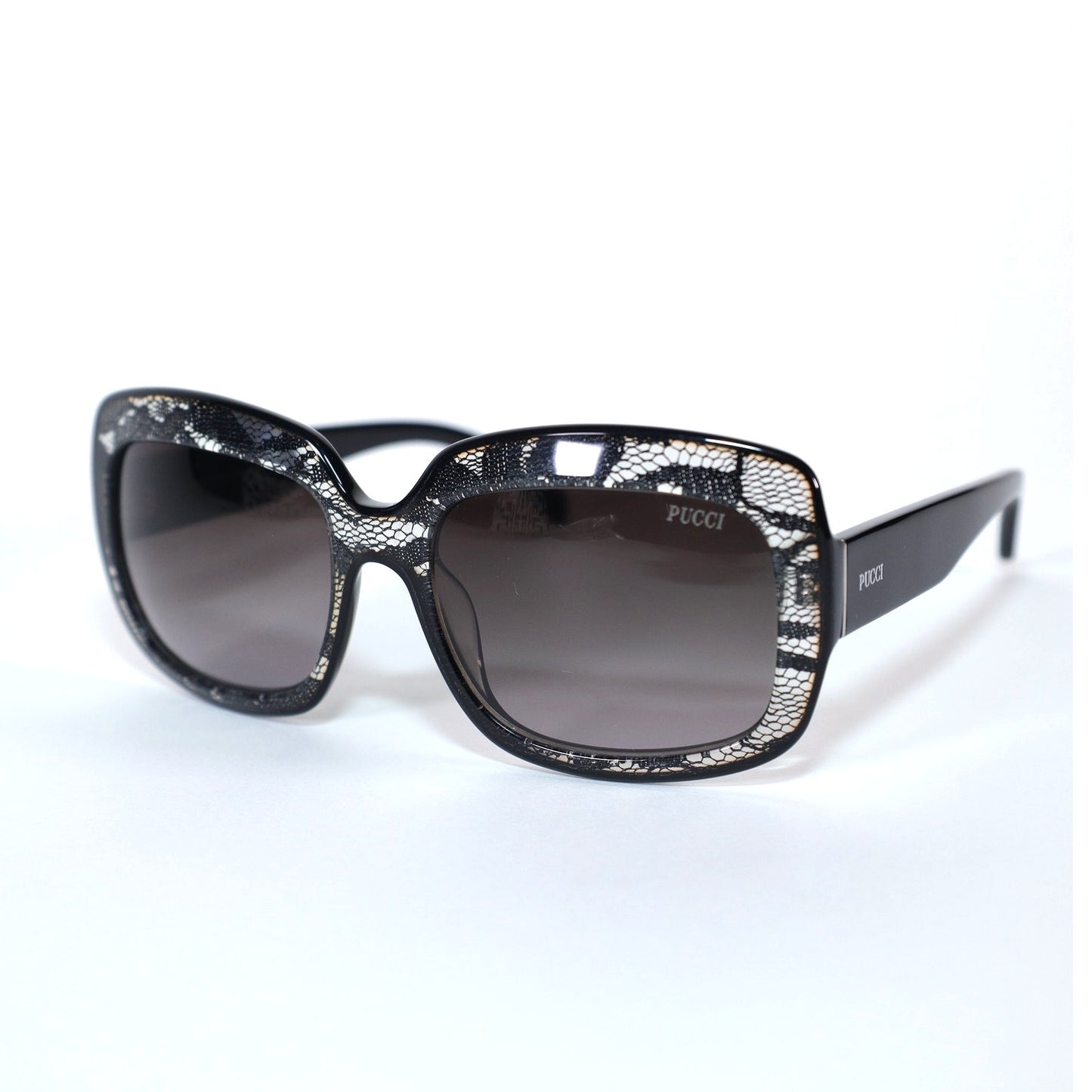 Emilio Pucci Womens Oval Sunglasses - Black Lace / Grey Gradient