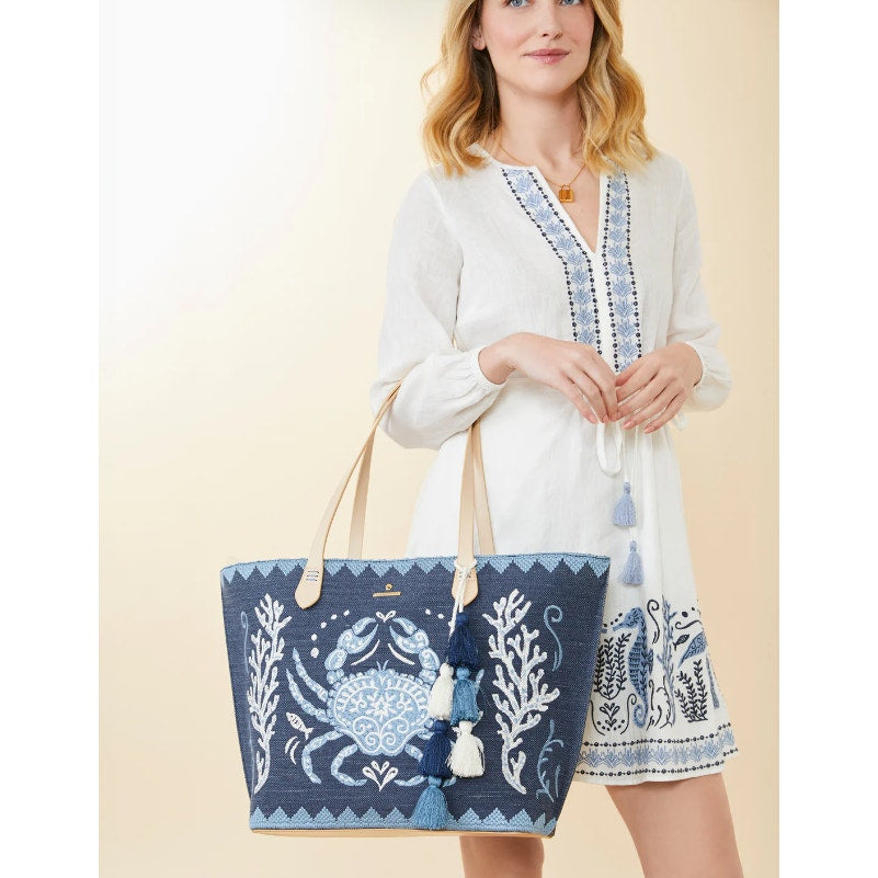 Spartina 449 Fiesta Tote Bag - Hamilton Crab - Denim Blue / White