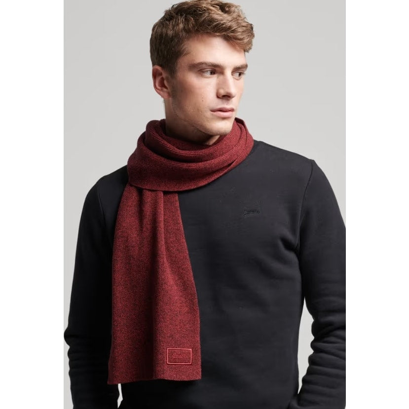 Superdry Vintage Logo Cotton Knit Scarf – Dark Red Grit