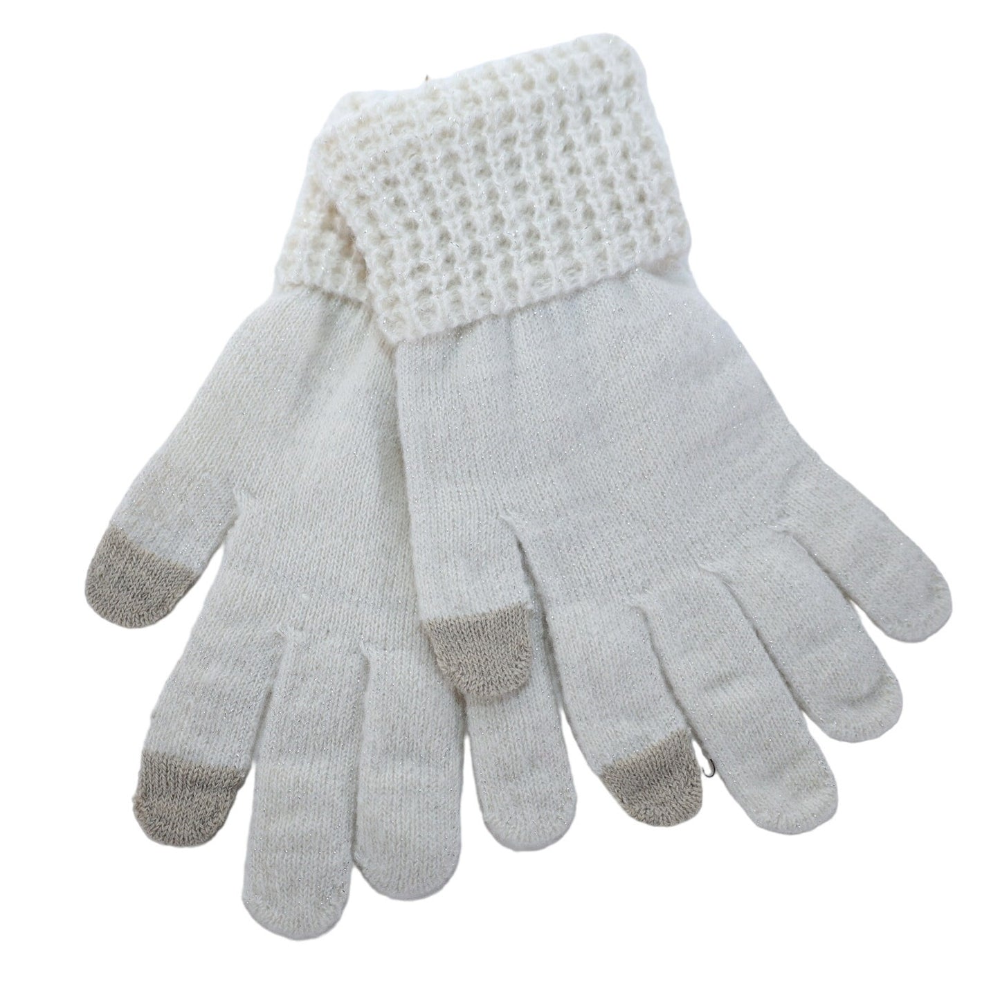 Style & Co Women’s Winter Knit Gloves – Glitter Ivory – Touchscreen Friendly