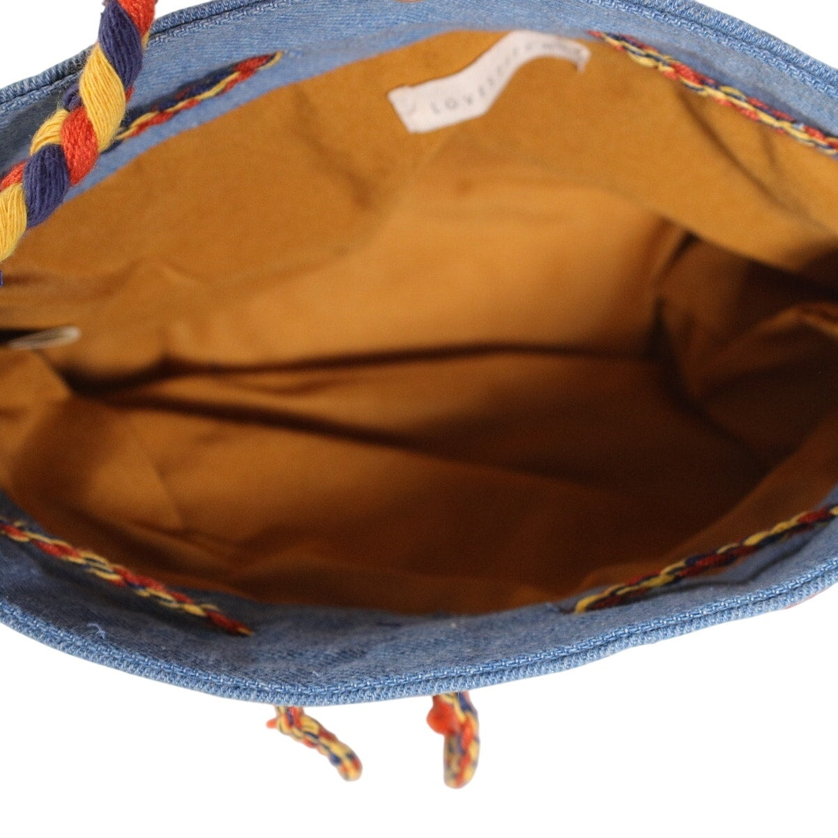 Lovestitch Boho Denim Embroidered Bucket Bag w/ Shells - Blue Denim