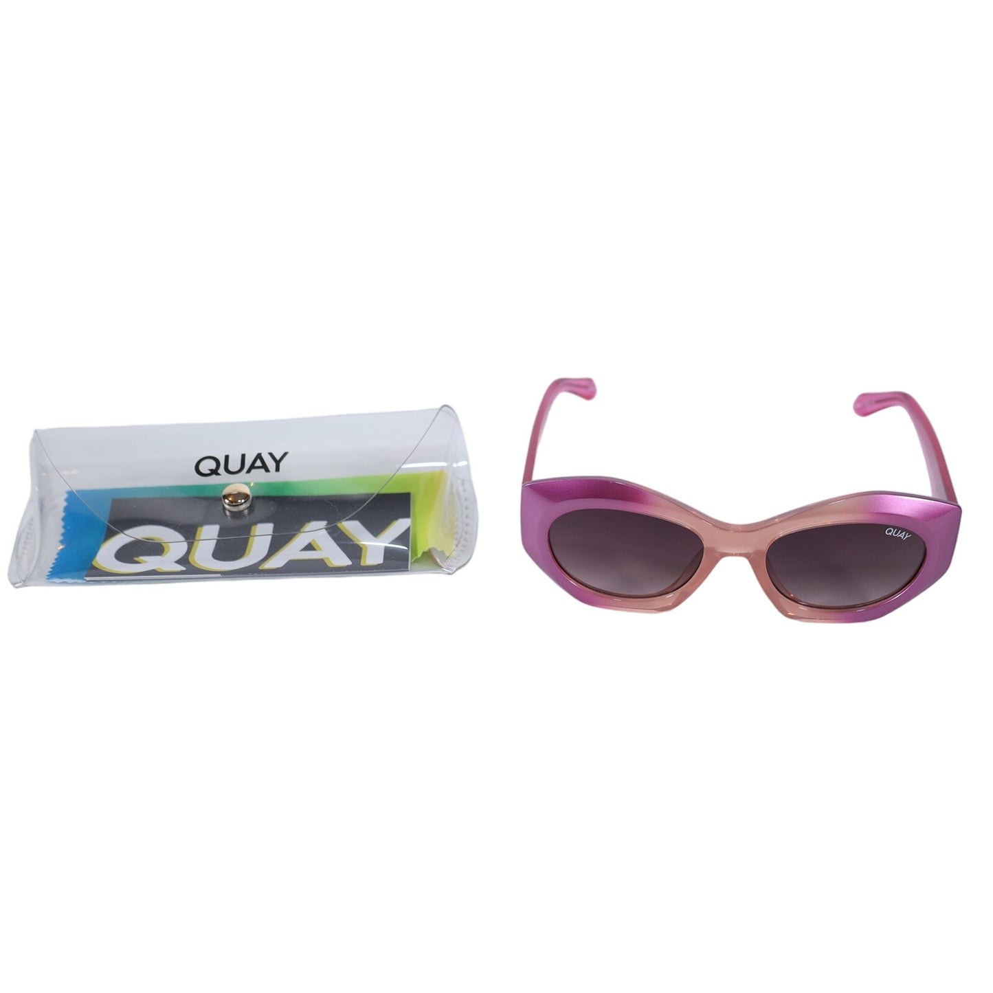 Quay Australia REAL ME Geometric Oval Sunglasses - Hot Pink Ombre/Gold
