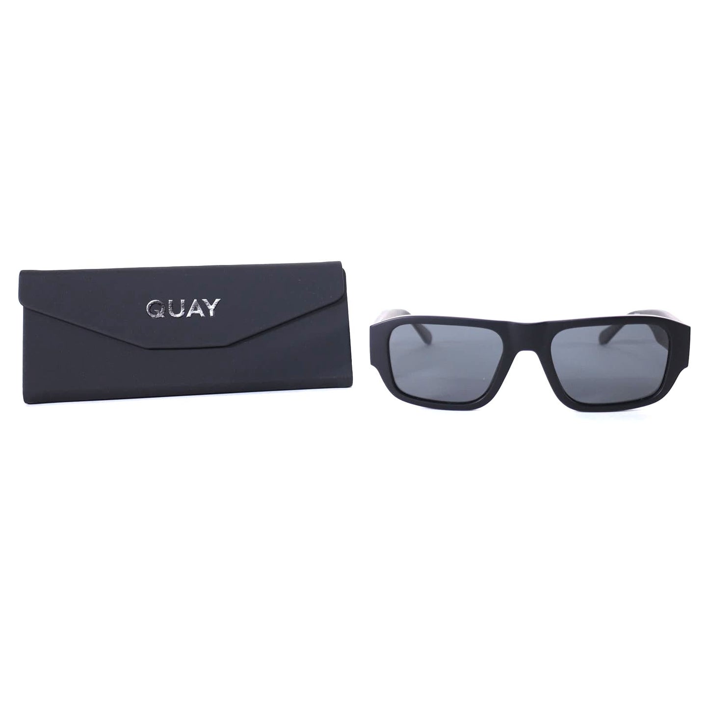 Quay Australia NIGHT CAP Rectangle Polarized Sunglasses - Matte Black/Black