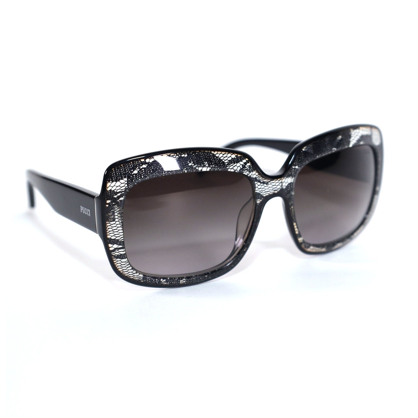 Emilio Pucci Womens Oval Sunglasses - Black Lace / Grey Gradient