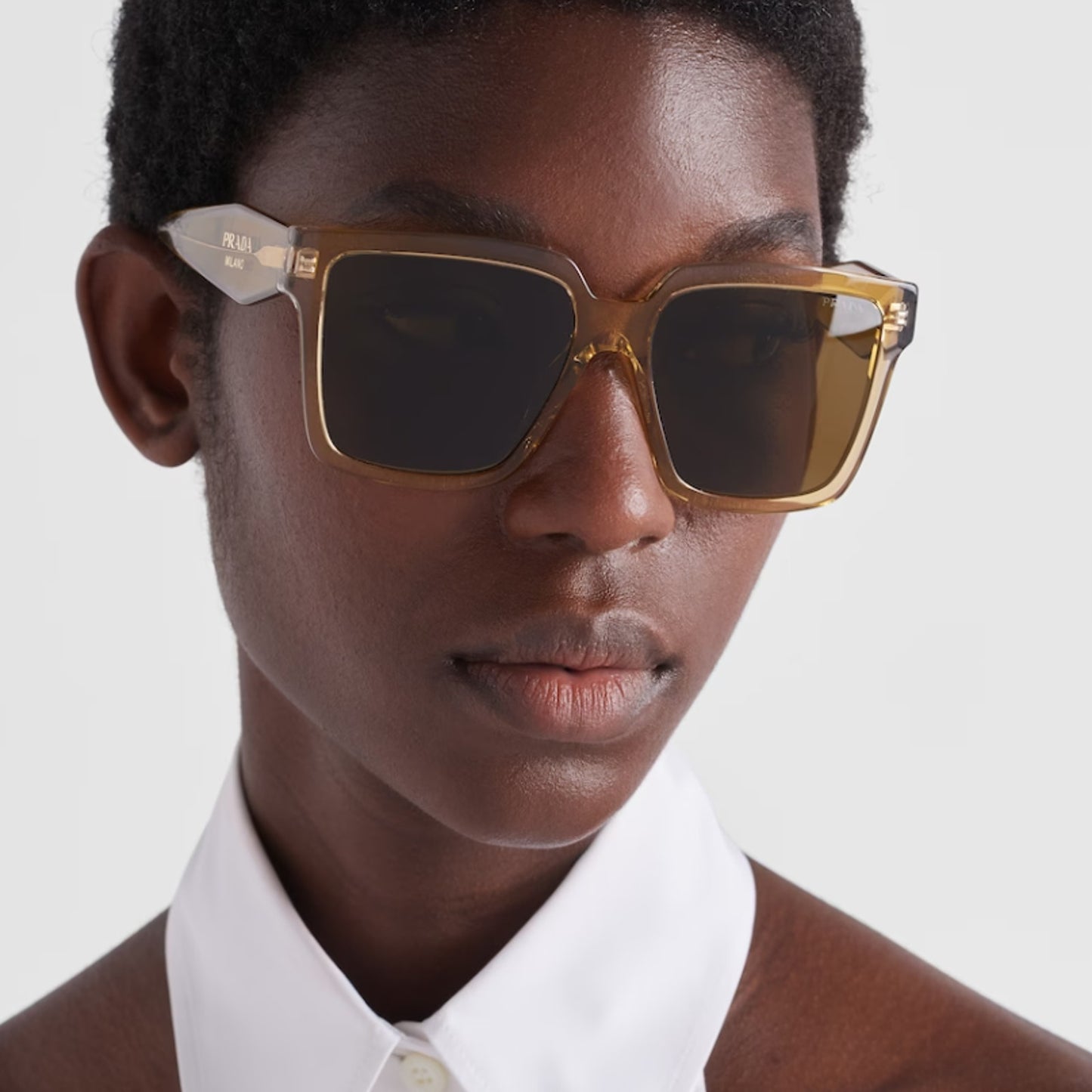 Prada Square Oversized Sunglasses - Ocher-Crystal Grey/Dark Brown