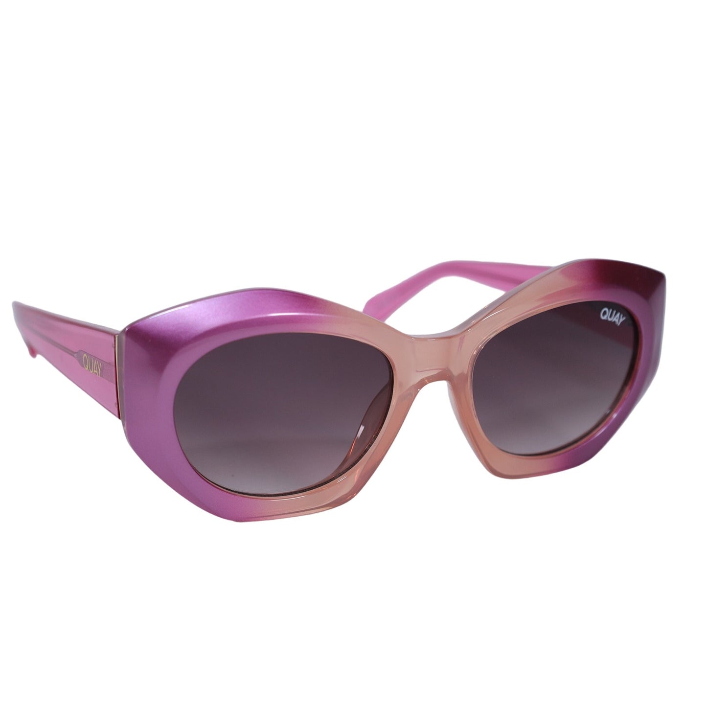 Quay Australia REAL ME Geometric Oval Sunglasses - Hot Pink Ombre/Gold