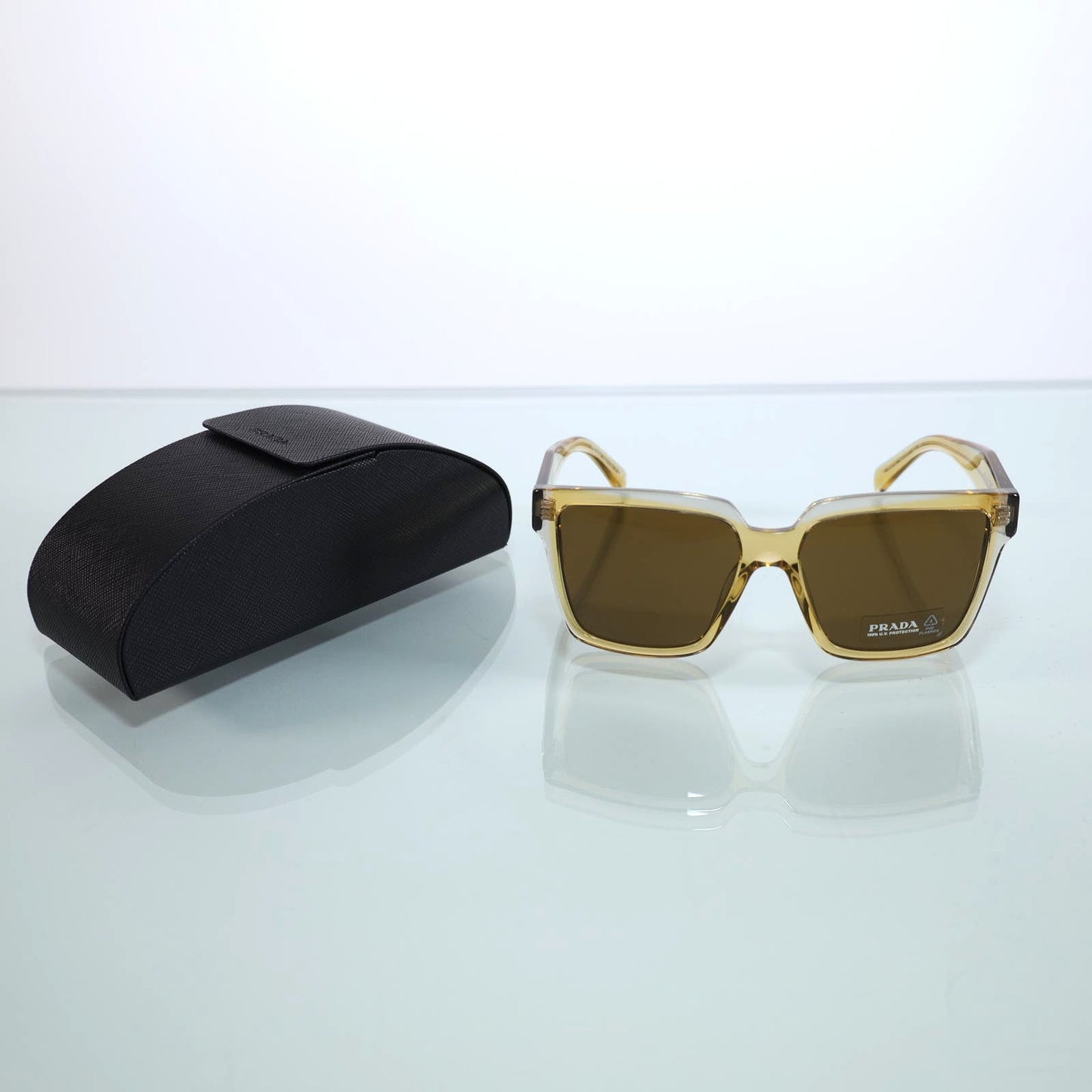 Prada Square Oversized Sunglasses - Ocher-Crystal Grey/Dark Brown