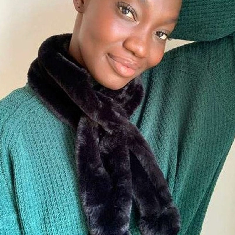 FUR By URF Australia (Unreal Fur) Pom Pom Winter Scarf - Black Faux Fur