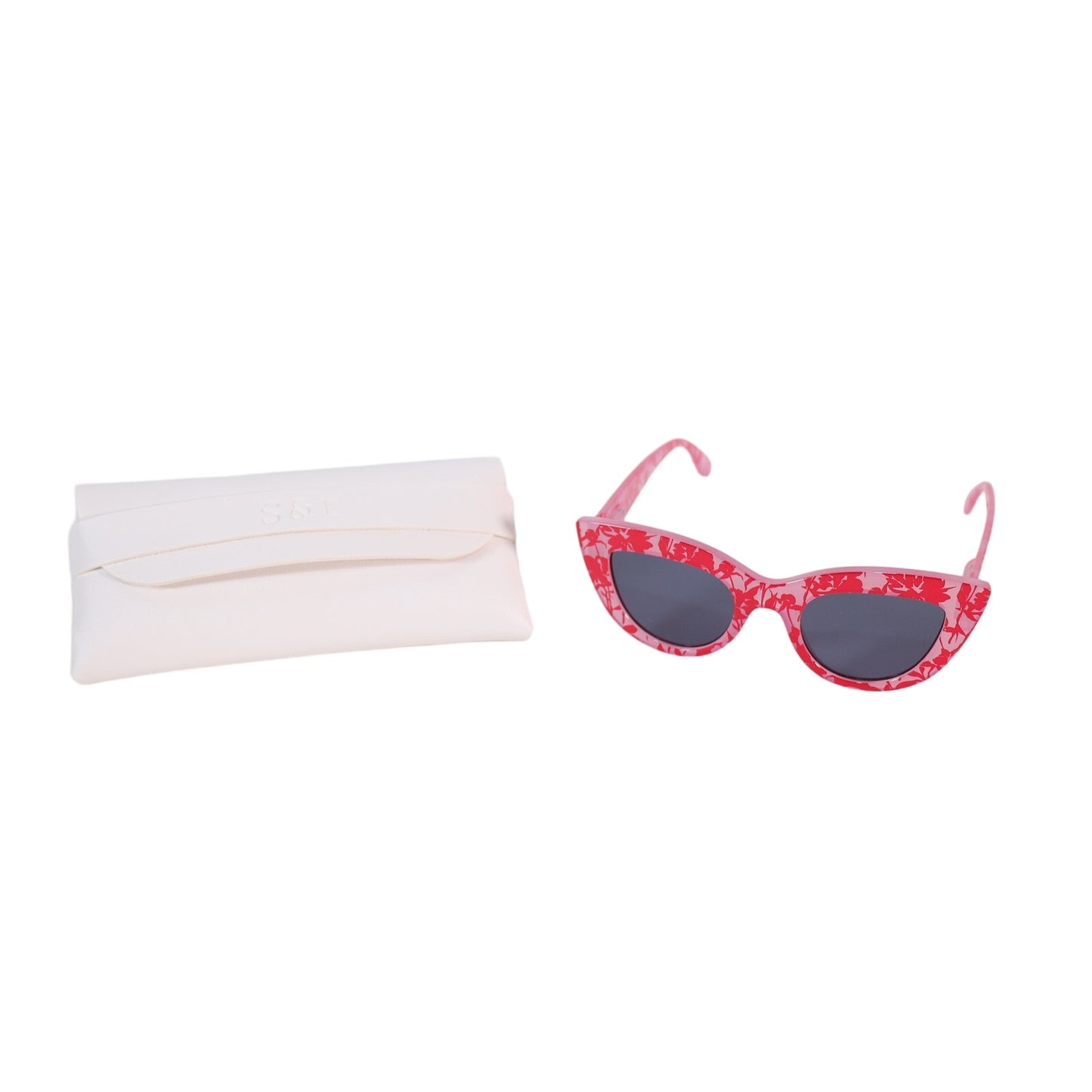 Summer & Rose Cat Eye Womens Sunglasses - Pink/Red Floral Print/Grey Lens