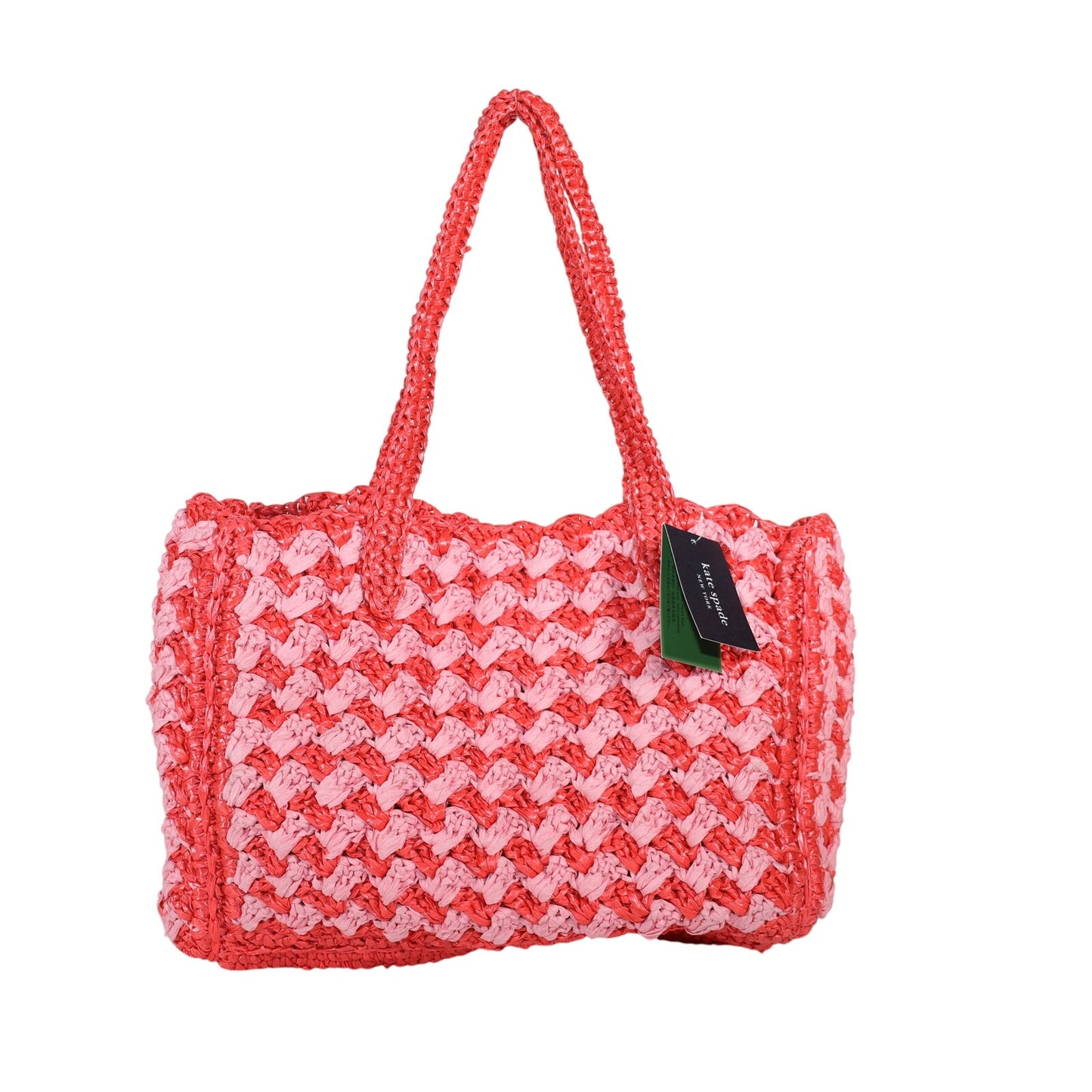 Kate Spade High Tide Striped Crochet Raffia Medium Tote Bag - Ladybug