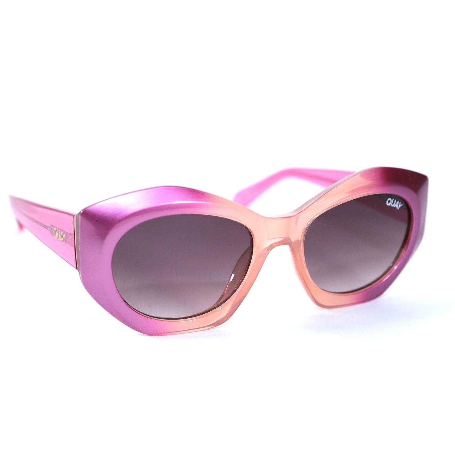 Quay Australia REAL ME Geometric Oval Sunglasses - Hot Pink Ombre/Gold