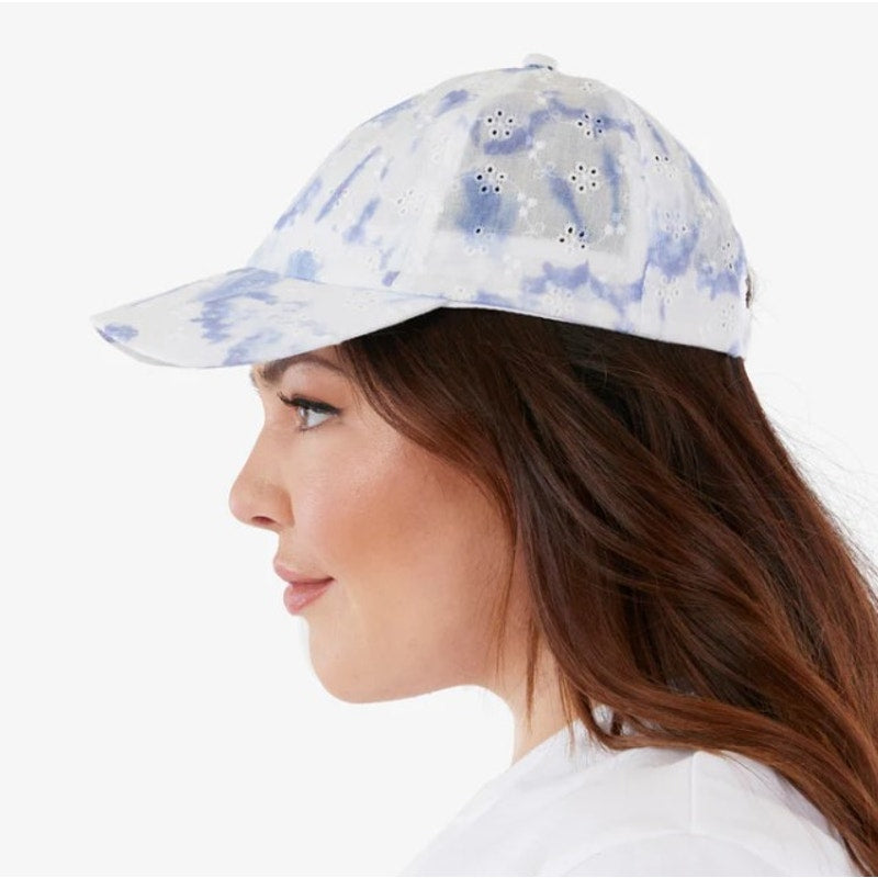 Summer & Rose Eyelet Baseball Cap - One Size Adjustable - Blue / White Tie-Dye