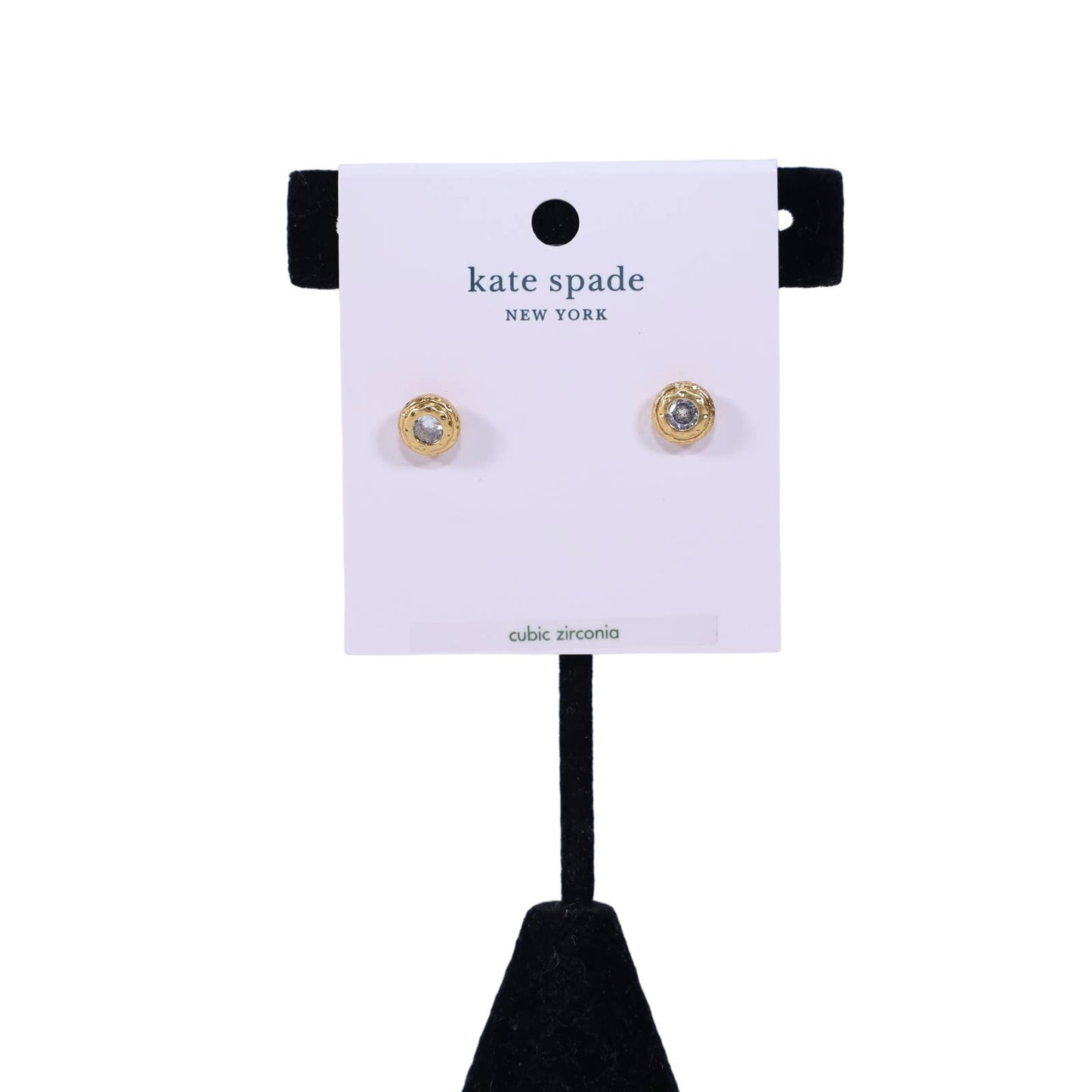 Kate Spade Bezel CZ Hammered Round Stud Earrings - Gold