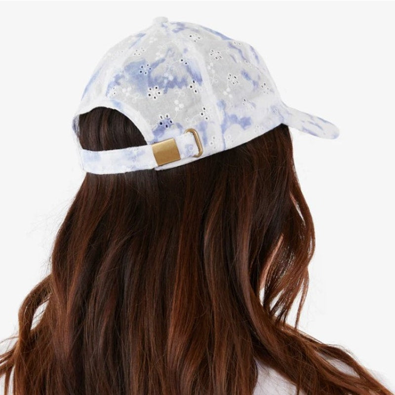 Summer & Rose Eyelet Baseball Cap - One Size Adjustable - Blue / White Tie-Dye