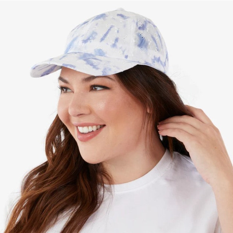 Summer & Rose Eyelet Baseball Cap - One Size Adjustable - Blue / White Tie-Dye