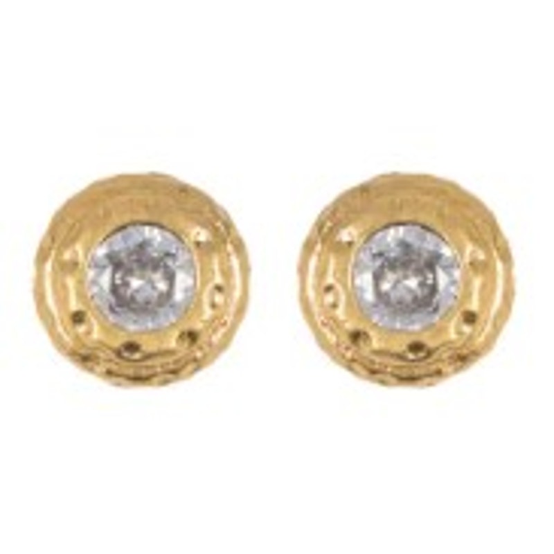 Kate Spade Bezel CZ Hammered Round Stud Earrings - Gold