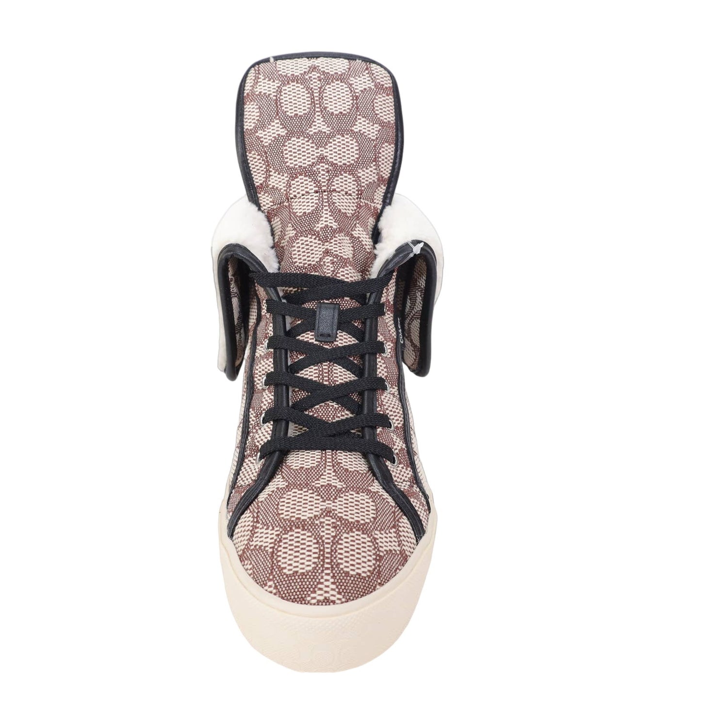 Coach Womens Sig Jacquard Fold Over Sherpa High Tops - Womens 9 - Cocoa/Black