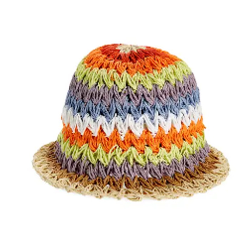 BP Rainbow Stripe Straw Crochet Bucket Hat - Festival Vibes - Boho Summer