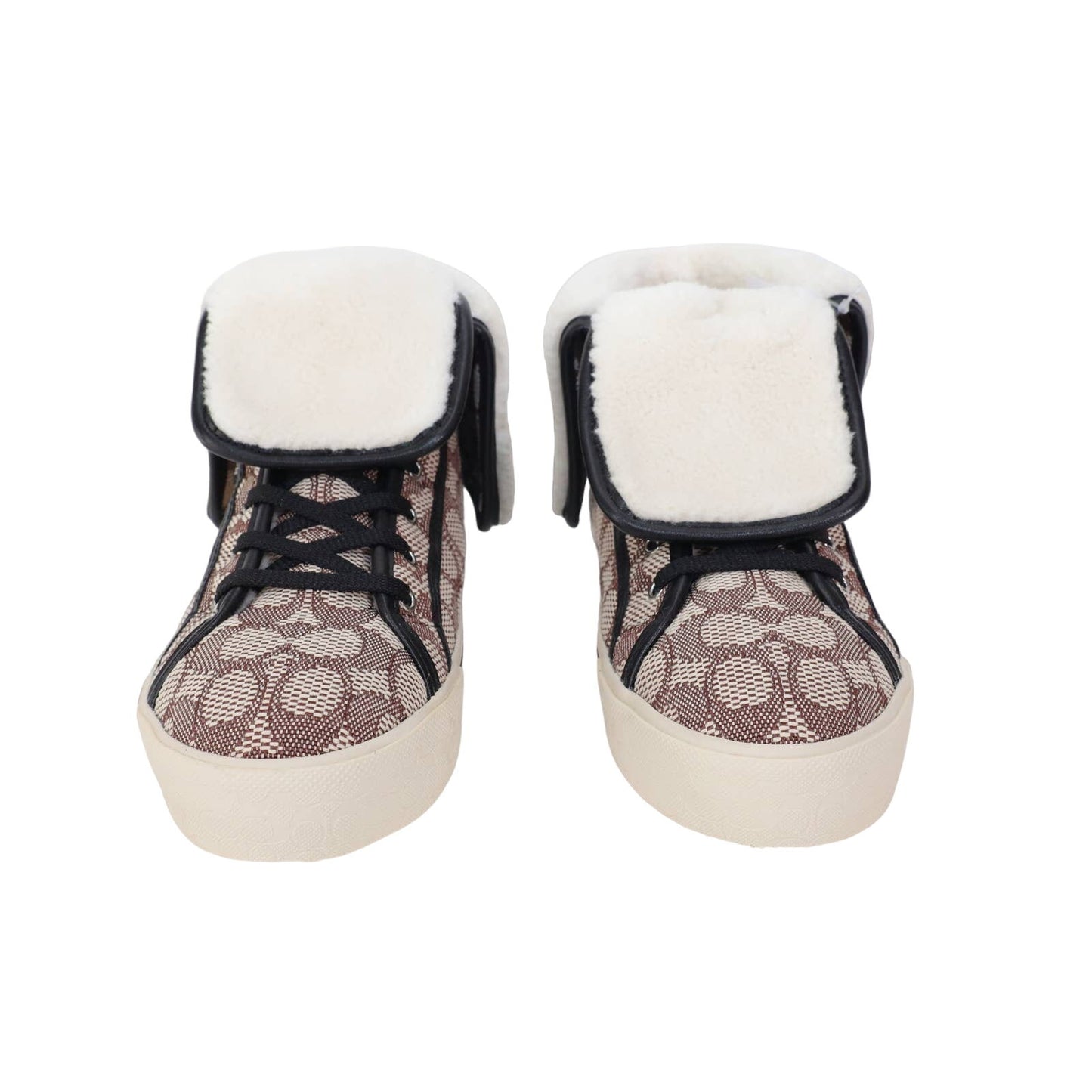Coach Womens Sig Jacquard Fold Over Sherpa High Tops - Womens 9 - Cocoa/Black