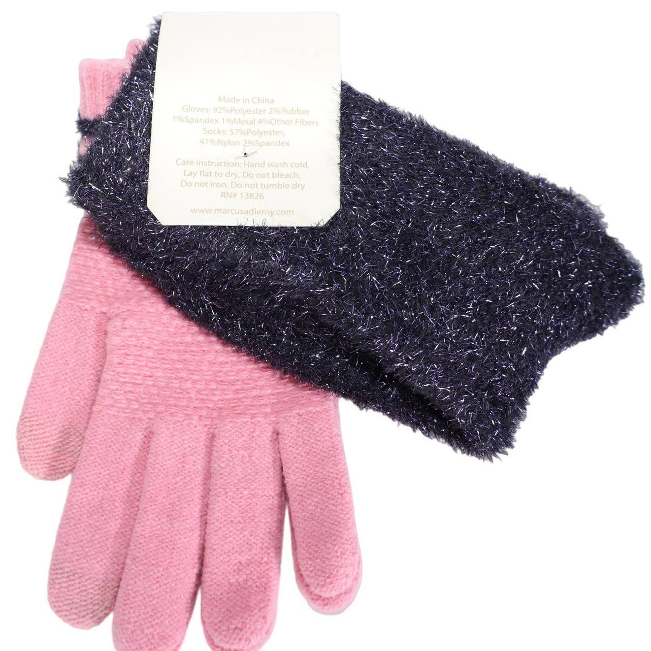 Marcus Adler Women’s Ultra Plush Glove & Fuzzy Tinsel Sock Set