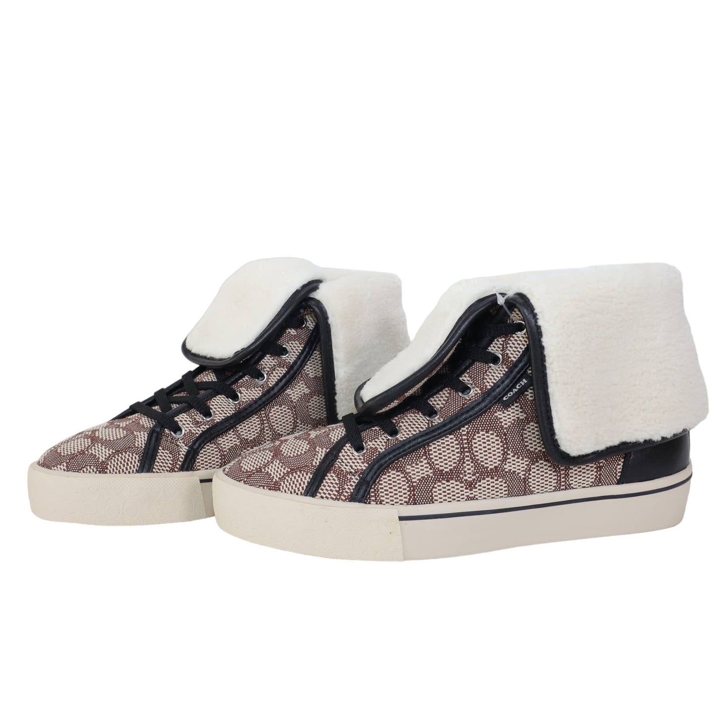 Coach Womens Sig Jacquard Fold Over Sherpa High Tops - Womens 9 - Cocoa/Black