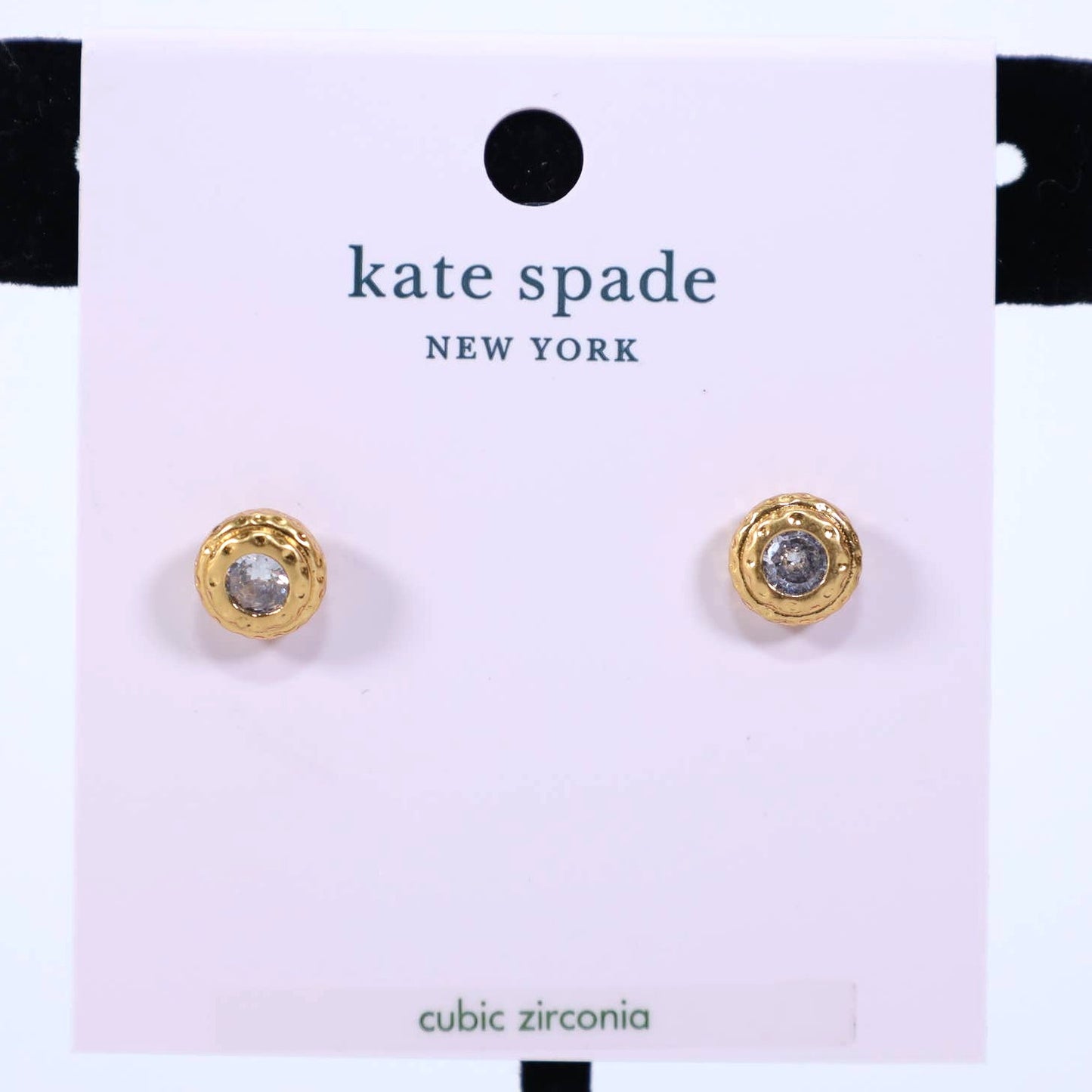 Kate Spade Bezel CZ Hammered Round Stud Earrings - Gold