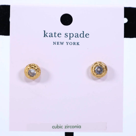 Kate Spade Bezel CZ Hammered Round Stud Earrings - Gold