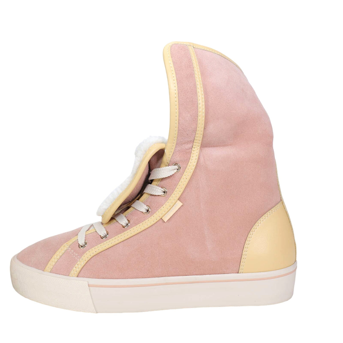 Coach Women’s Suede Sherpa Fold-Over High Top Sneakers–8.5–Vanilla/Pale Pink