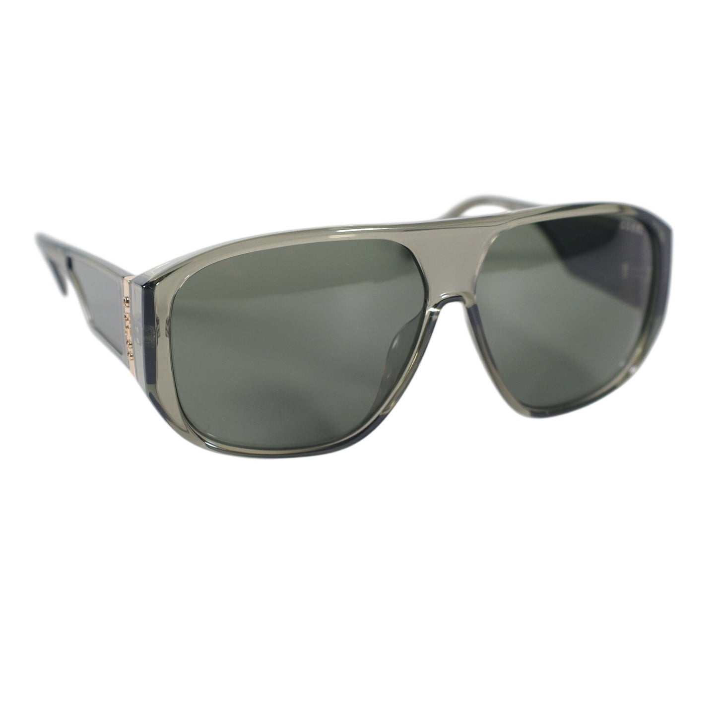 GUESS Oversized Aviator Shield Sunglasses Green Transparent Grey Lens