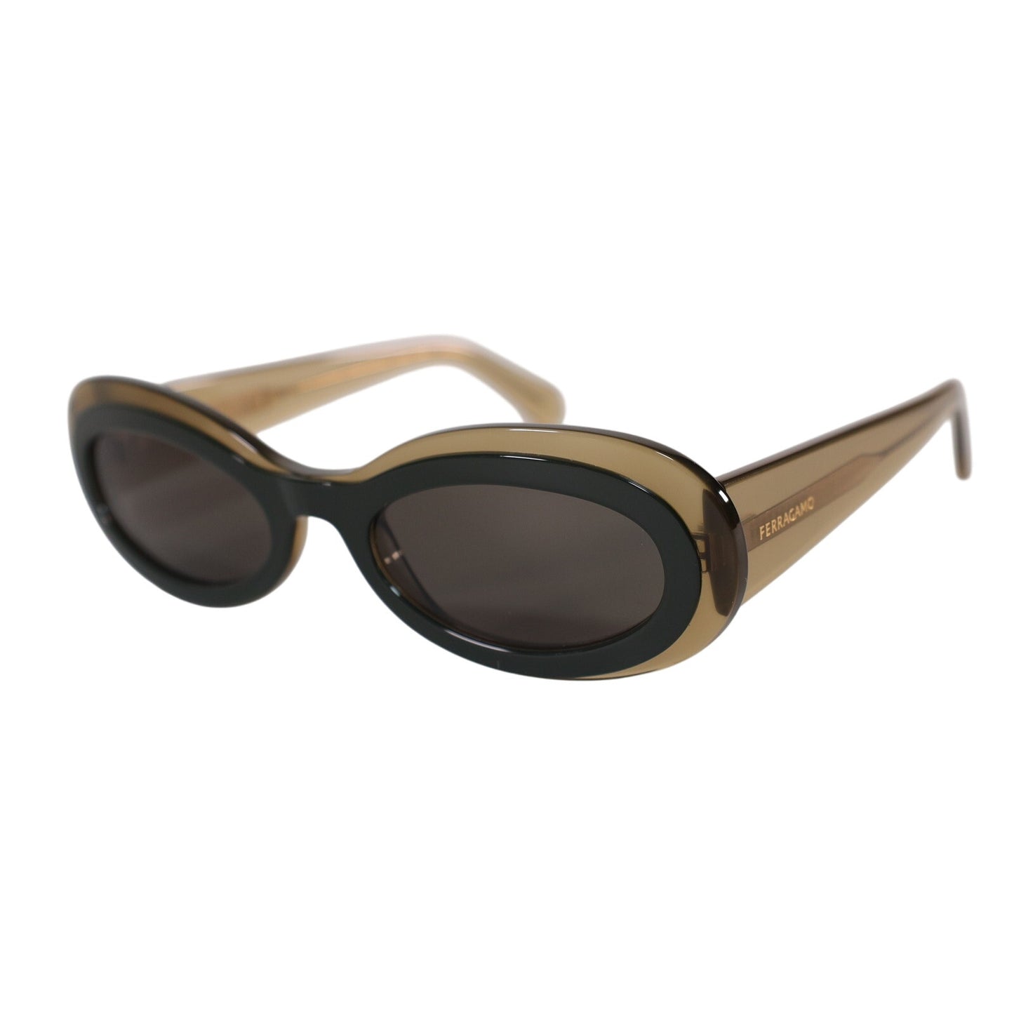 Ferragamo Narrow Oval Sunglasses - Transparent Khaki / Green / Dark Grey