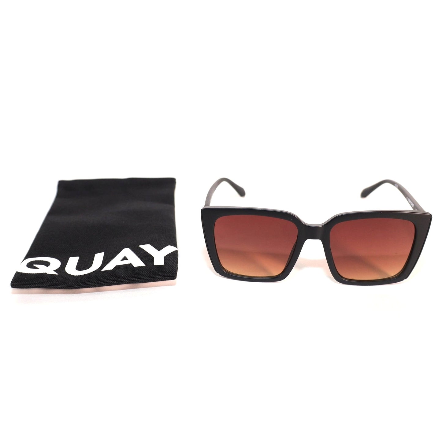 Quay Australia FRONT COVER Square Sunglasses - Matte Black / Brown Yellow