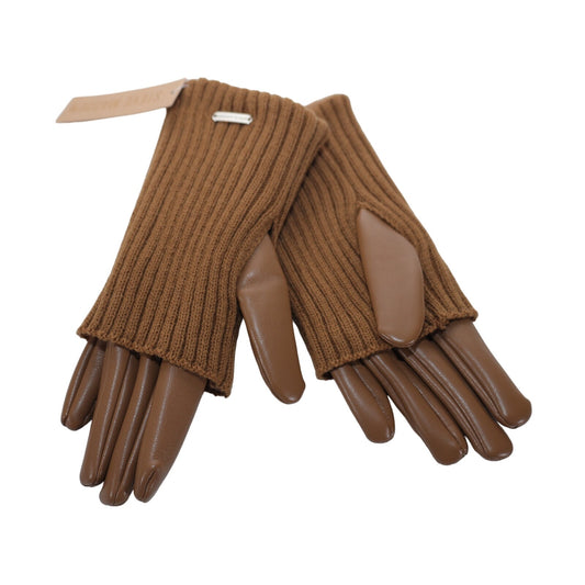 Steve Madden Ribbed Knit and Faux Leather Womens Gloves - Camel - One Size