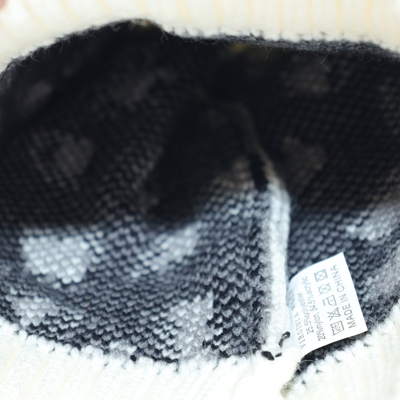 Virginia Wolf Leopard Beanie with Faux Fur Snap Pom Pom - White / Black