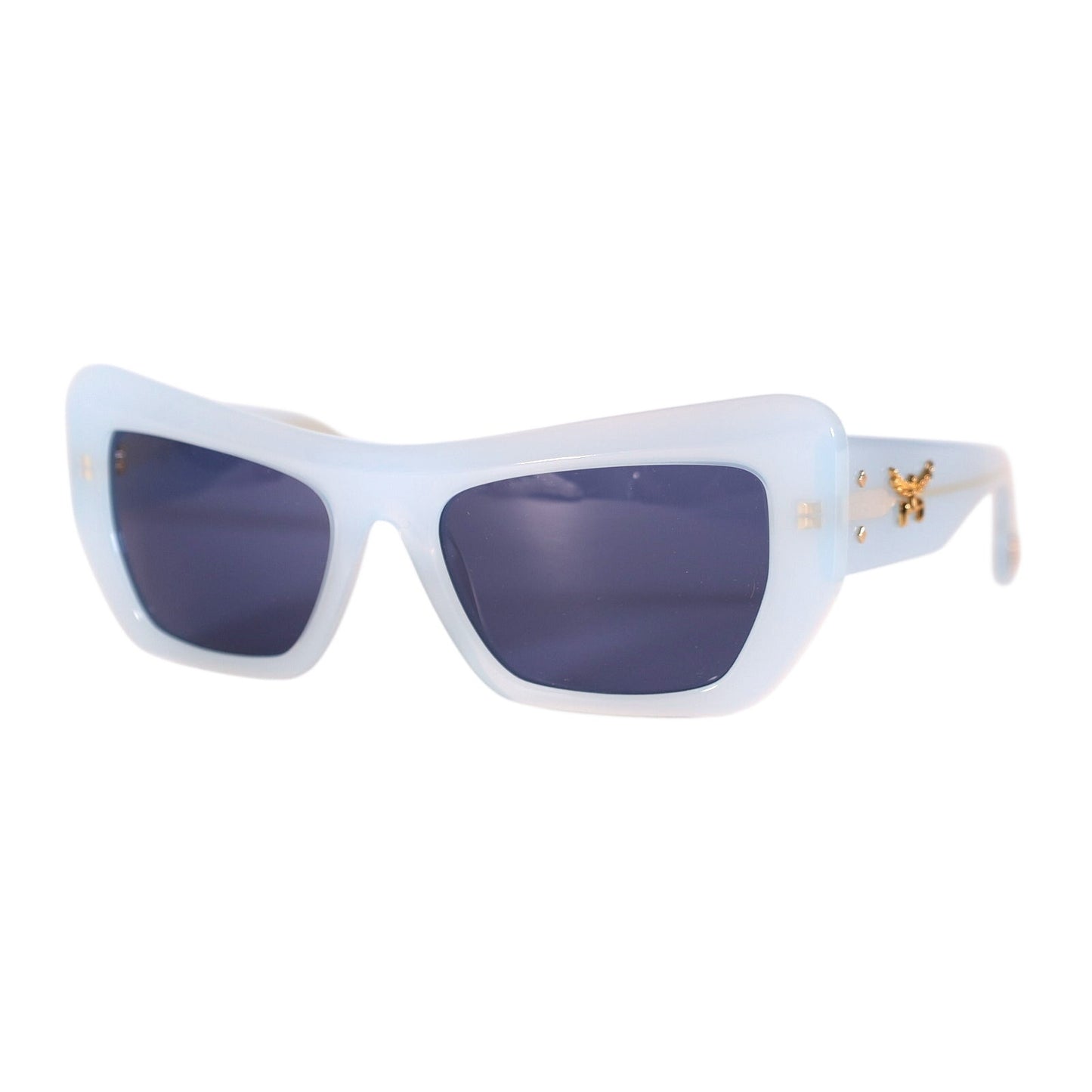 MCM Wraparound Rectangle Sunglasses - Shiny Light Blue / Smoke